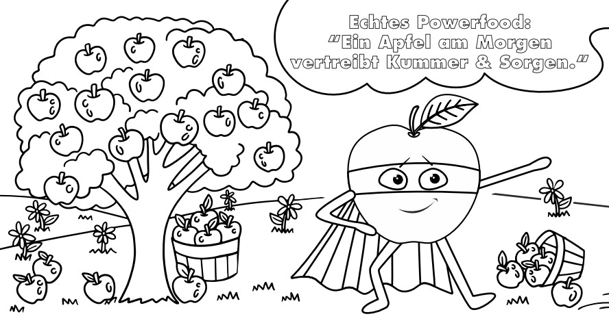 Apfel & Apfelbaum – Ausmalkarte mit Rezept