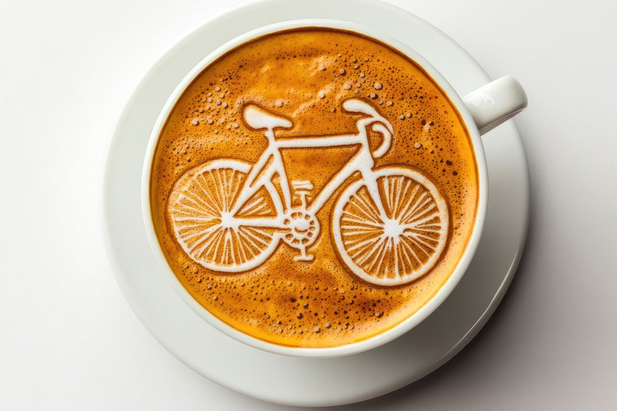 Kaffee mit Fahrradsymbol im Michschaum